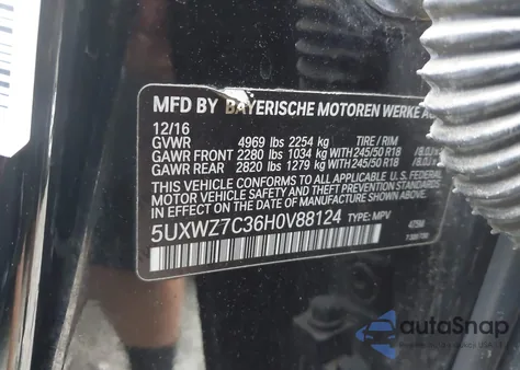 2017 BMW X3 Sdrive28I from USA, damaged, VIN 5UXWZ7C36H0V88124